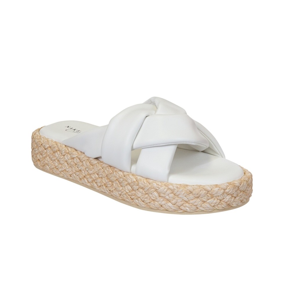Naked Feet Cupro Chamois White Knotted Platform Espadrille Sandals- Size 9